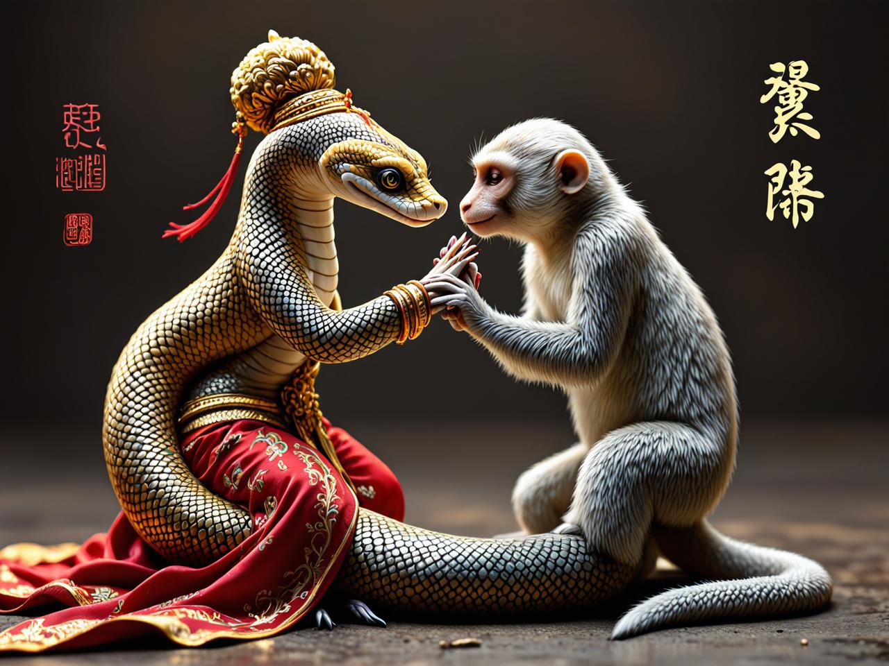 蛇与猴的婚姻相配，智慧与灵活的共舞